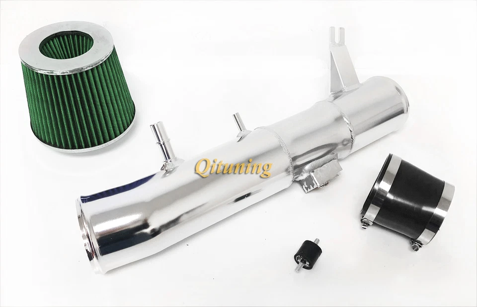 黑色绿色冷进气套件 + 过滤器适用于 2011 - 2014 年福特野马 3.7L V6 — 第 1/1 张图片