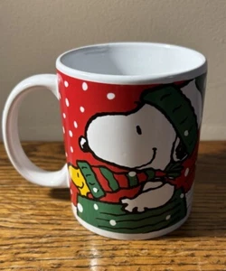 Vintage Galerie 1990s Christmas Peanuts Snoopy & Woodstock Coffee Mug - Picture 1 of 7