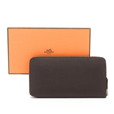 Cartera Larga HERMES Azap Seda en Cuero Evercolor 2024 Marrón Oscuro/Rosa/Rojo Foto 1 de 4