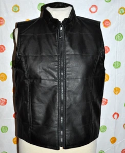 BLACK LEATHER COMINT ZIP UP motorcycle trucker WOMEN`S MEDIUM M VEST EUC - Picture 1 of 6