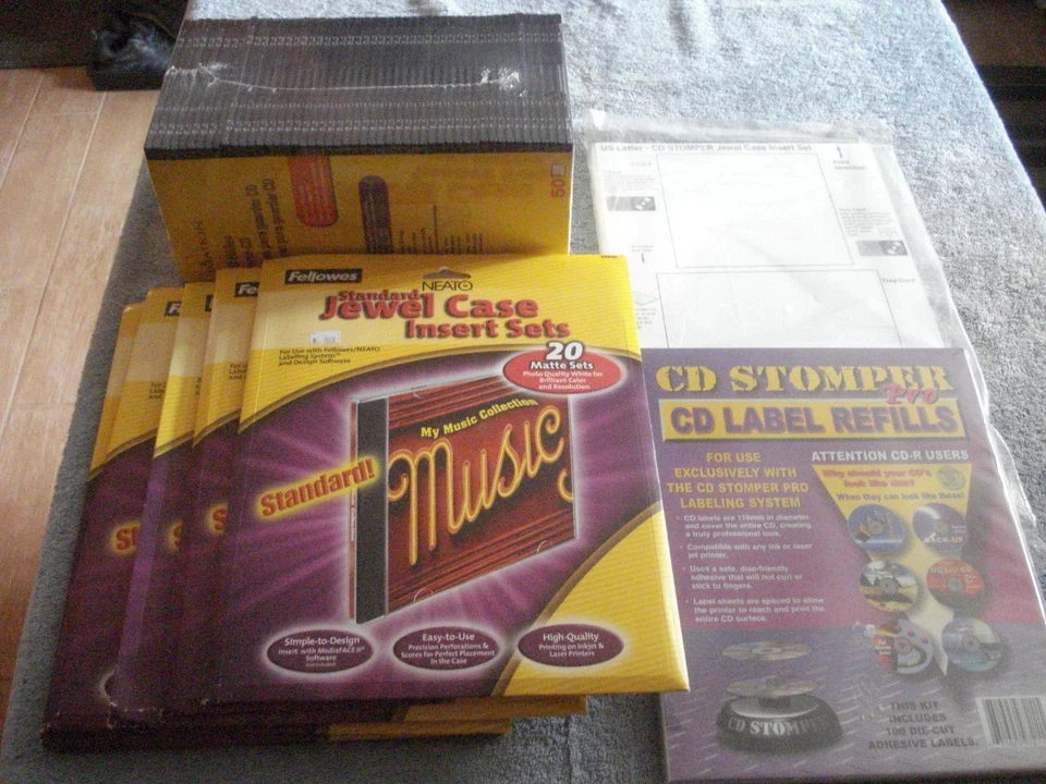 50 IMATION CD STORAGE CASES, 100 JEWEL CASE INSERTS, 100 CD STOMPER LABELS(NIB) - Image 1 of 4