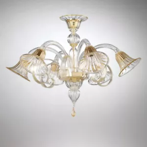 Titano plafonnier en verre de Murano 6 lumières cristal or - Bild 1 von 1