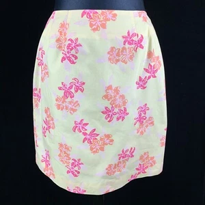 1990s Lilly Pulitzer Mini Skirt 4 Yellow Pink Floral Coconut Girl Logo Hem Tape  - Picture 1 of 9