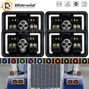 4x 4x6 LED Headlights RGB High Low Sealed Beam For Kenworth Peterbilt Semi Truck - Picture 1 of 19
