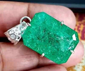 49 CT Naturale Certificato Verde Smeraldo Loose Gemma 925 Argento Massiccio - Foto 1 di 7