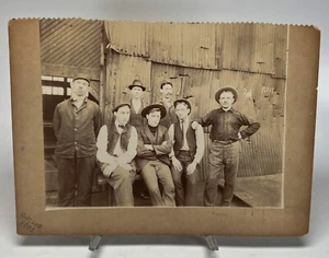 1903 Antique Photo Group Of Miners Outside Mining Shed - Picture 1 of 4
