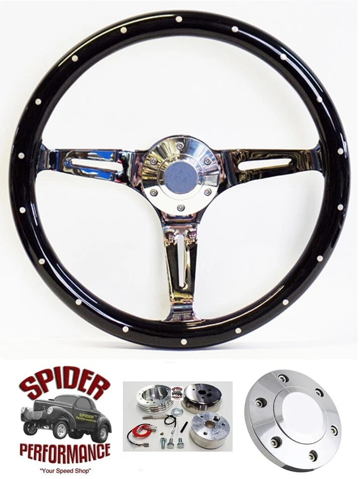 1949-1963 Pontiac wood steering wheel 15" BLACK WIDOW - Image 1 of 4