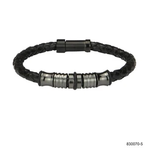Pulsera de cuero con grafito ECO-Vintage Beads | 18-22cm | Cierre de palanca Black - Imagen 1 de 3