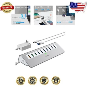 Versatile Powered USB Hub - Expand Connectivity with 10 Ports & Surge Protection - Picture 1 of 10
