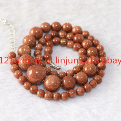 Natural 6-14mm Gold Sand Goldstone Gemstone Beads Round Necklace 18'' AAA - Image 1 of 4
