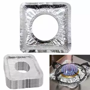 96 Disposable Aluminum Foil Square Gas Burner Stove Bib Liners Covers Drip Pan - Picture 1 of 1