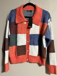 Nasty Gal Color Block Strickjacke Pullover Neu mit Etikett Größe M - Bild 1 von 5