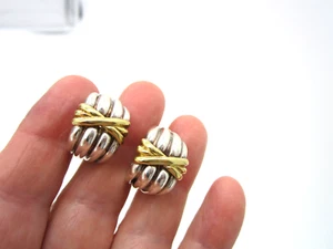 Tiffany & Co Rare Sterling Silver & 18k Yellow Gold Wide X Hoop Pierced Earrings - Picture 1 of 4