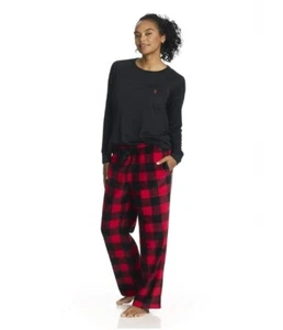 U.S. Polo Assn. Top de mujer manga larga y pantalón de felpa pijama negro/rojo talla 2X - Imagen 1 de 7