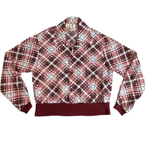 ALFIE California Pullover Kragen Shirt Größe LARGE rot gebänderte Taille Retro Mod Vintage - Bild 1 von 7