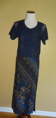 Vestido de Colección R & K Originales Azul Marino Sin Mangas Paisley y Top de Algodón Tejido Talla 10 Foto 1 de 4