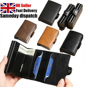 RFID Blocking Wallet Auto Pop up Credit Card Holder Leather Metal Money Clip Men - Picture 1 of 33