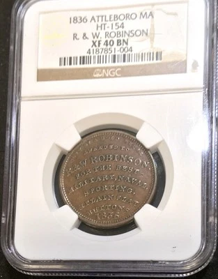 1836 ATTLEBORO MA, HT-154 / XF 40 BN / SCRATCH-FREE SLAB / VERY NICE - Image 1 of 3