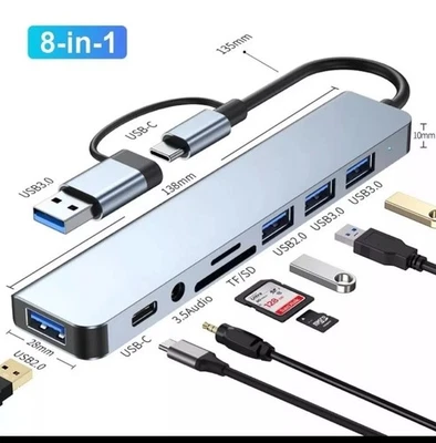 8 in 1 Multi Port USB-C Hub Type C To USB 3.0 4K Adapter For Macbook / Laptop UK - Image 1 of 4