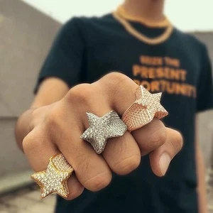 New Iced Out Star Pinky Ring Hip Hop 5A+ CZ Diamond Ring for Men Women Size 7-10 - Picture 1 of 21