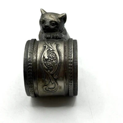 Anillo servilleta gato figurativo raro de la era victoriana plato de plata Foto 1 de 4