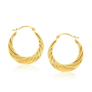 10k Yellow Gold Textured Graduated Twist Hoop Earrings - Picture 1 of 3