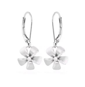 Sultan Co Na Hoku Plumeria Earrings  14k White Gold With .06 Carats TW Diamonds - Picture 1 of 5
