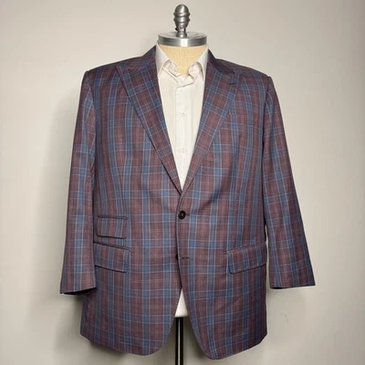 Blazer xadrez masculino personalizado sob medida James H Lewis 52R casaco esportivo azul borgonha - Imagem 1 de 4