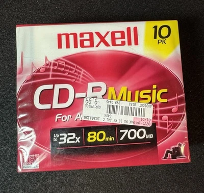 MAXELL 10 Pack CD-R Music 80 Minutes 700 MB 32X Compact Disc DIGITAL NEW SEALED - Image 1 of 2