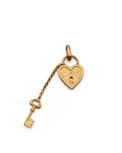 Herz Anhänger Vorhängeschloss aus 18 Karat Gold, Charles Perroud, Schlüssel, Sentiment Anhänger - Bild 1 von 5