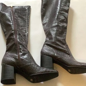 Franco Sarto Croc-Embossed Heeled Boots in Rich Brown - 12M - Picture 1 of 5