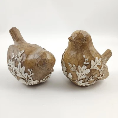 Set of 2 Bird Figures with Leaf Design by Valerie in Natural - Image 1 of 4