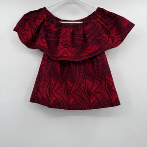 Tanoa Samoa Top Youth Girl 8 Red Black Sialei Off Shoulder Tribal Polynesian - Picture 1 of 9