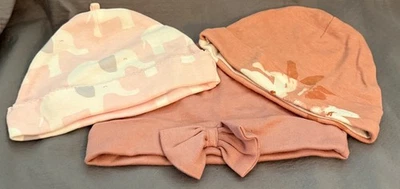 Lot/3 Carter’s / Just One You 6m Baby Girl Beanie Hats - Elephants, Bow, Florals - Image 1 of 4