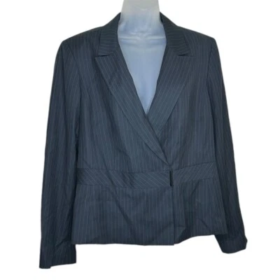 Chaqueta a rayas para mujer Calvin Klein talla 16 gris prendas de trabajo delanteras a presión nueva Foto 1 de 4