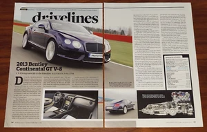 BENTLEY 2013 CONTINENTAL GT V-8 MAGAZINE ARTICLE CAR AND DRIVER DRIVELINES - Picture 1 of 4