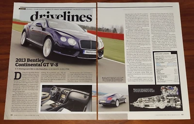 BENTLEY 2013 CONTINENTAL GT V-8 MAGAZINE ARTICLE CAR AND DRIVER DRIVELINES - Image 1 of 4