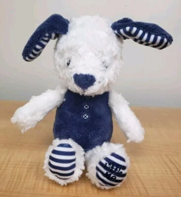 Manta de seguridad Little Me azul marino blanco cachorro perro sonajero Lovey espalda satinada Foto 1 de 4