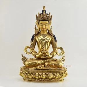 Exquisita estatua de cobre Aparmita/Tsepame tallada a mano dorada de 24 quilates Nepal - Imagen 1 de 4
