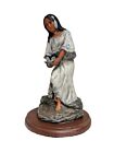Ceramic Provincial Mold 11" Native American Woman Holding White Dove Wood Base 