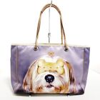 Auth Anya Hindmarch - Purple Light Brown Multi Satin Leather Tote Bag
