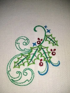 CUSTOM EMBROIDERED KITCHEN TOWELS - CHRISTMAS HOLLY - Picture 1 of 3