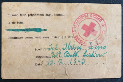 1943 Italian Prisoner Of War Red Cross Postcard Censored Cover To Parma - Image 1 of 2