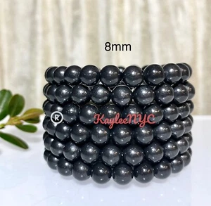 Wholesale Lot 6 Pcs Natural Shungite 8mm 7.5” Crystal Stretch Bracelet - Picture 1 of 4