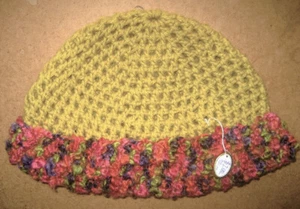 CROCHET-BEANIE-Women/Girls-Size Med 58cm Gold/Mustard w Red/Purple Multi Tones - Picture 1 of 1