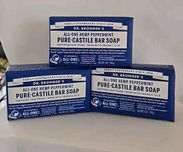 Dr Bronner's All-One HEMP PEPPERMINT 5oz Pure Castile Bar Soap Lot Of 3 - Image 1 of 1