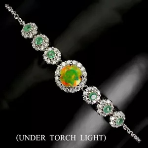 Sommer 925 Silber Armband Rund Feuer Opal 6mm Smaragd Edelstein Schmuck - Bild 1 von 9