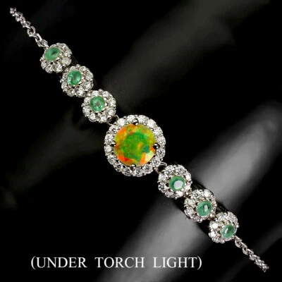 925 Sterling Silber Armband Rund Feuer Opal 6mm Smaragd Edelstein Schmuck - Bild 1 von 4