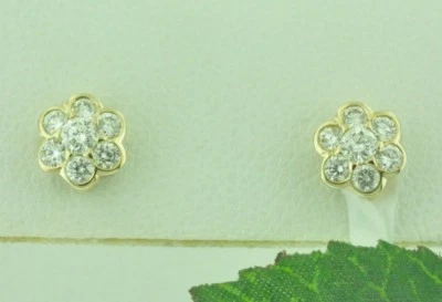 14k solid yellow gold Natural diamond  stud cluster  earring  April Birthstone - Image 1 of 4