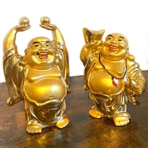 Buddha Statue Figurine Gold Resin Prosperity Gold Happy Buddha 4"_Lot of 2 - Picture 1 of 6